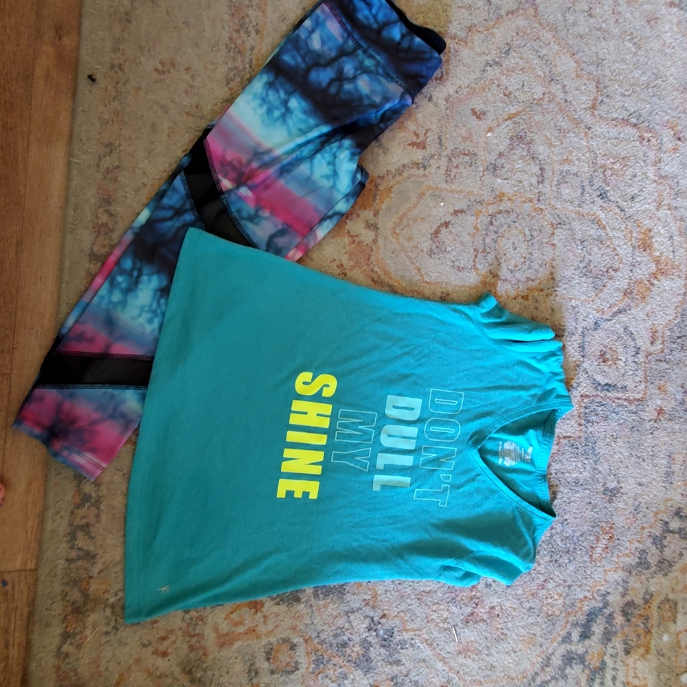 Athletic tie dye leggings with graphic tee.